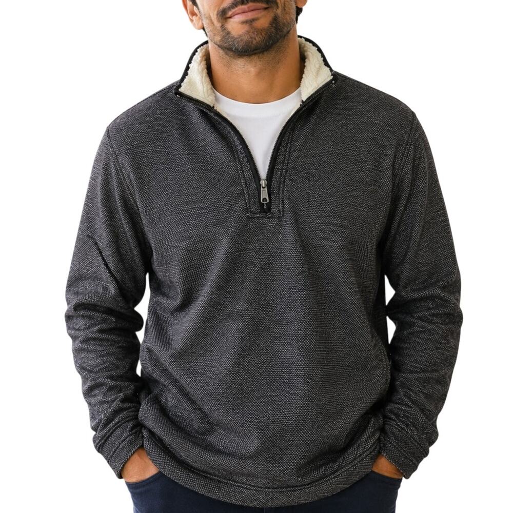Orvis Black Fleece Lined Quarter Zip Pullover Outdoor Gorpcore Sweater Medium